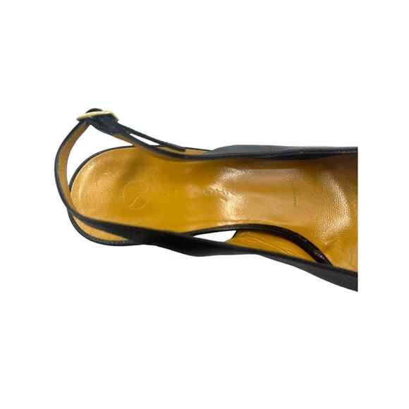 St. John Collection Italian black slingback high heels w/gold chain accents Sz 7 - Picture 6 of 16